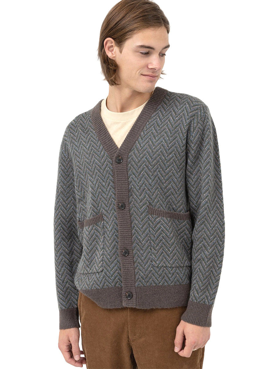 Mohair Herringbone Cardigan - Pacific