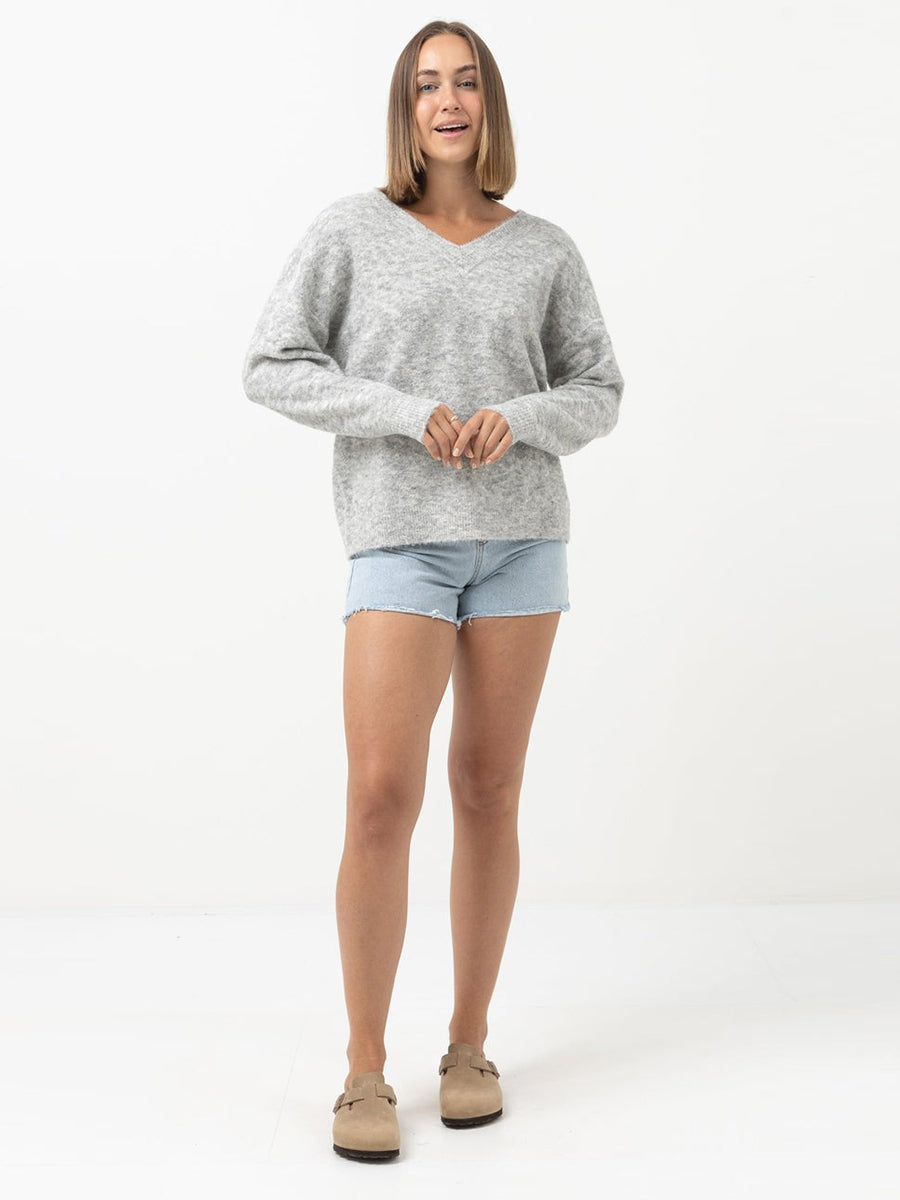 Moonstone Oversized V-Neck Sweater - Grey