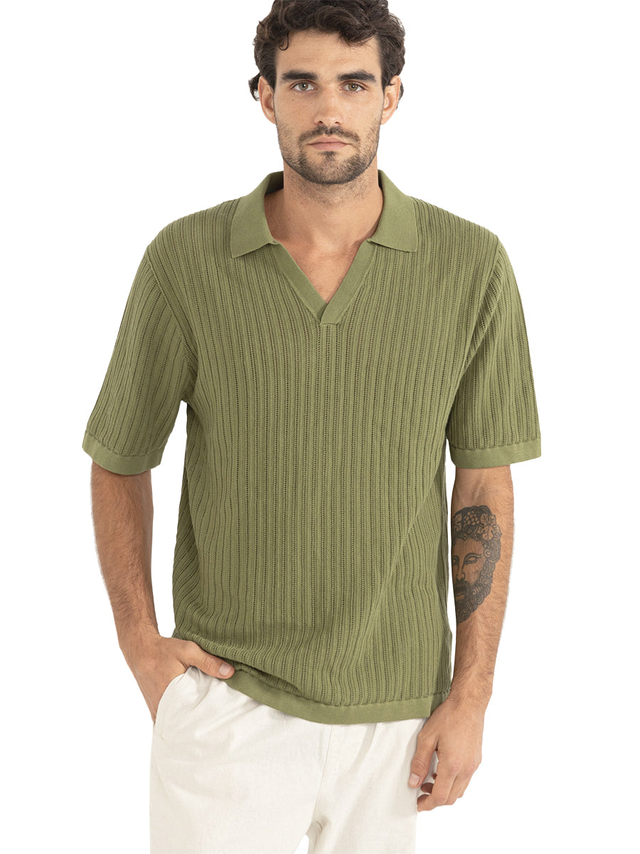 Relaxed Knit Short Sleeve Polo - Sage