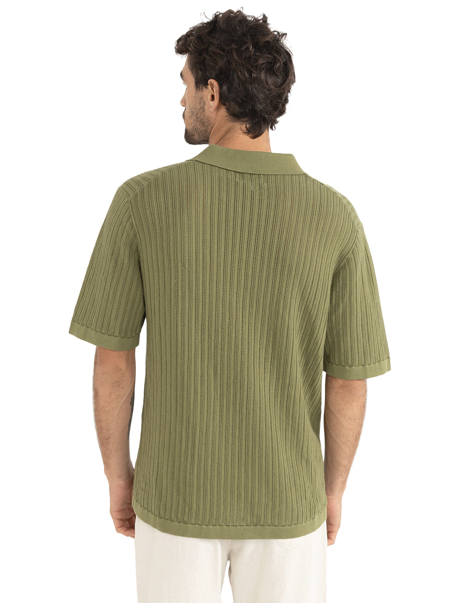 Relaxed Knit Short Sleeve Polo - Sage