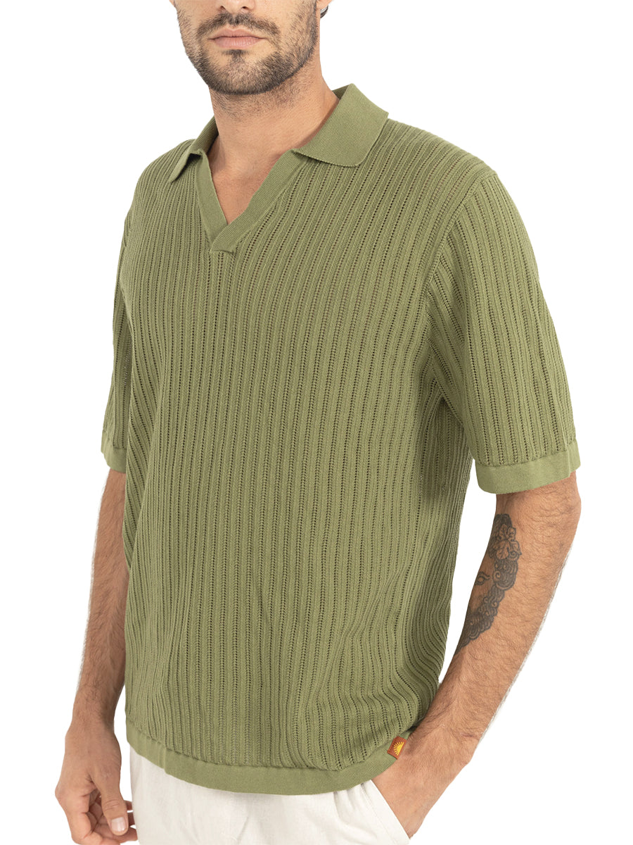 Relaxed Knit Short Sleeve Polo - Sage