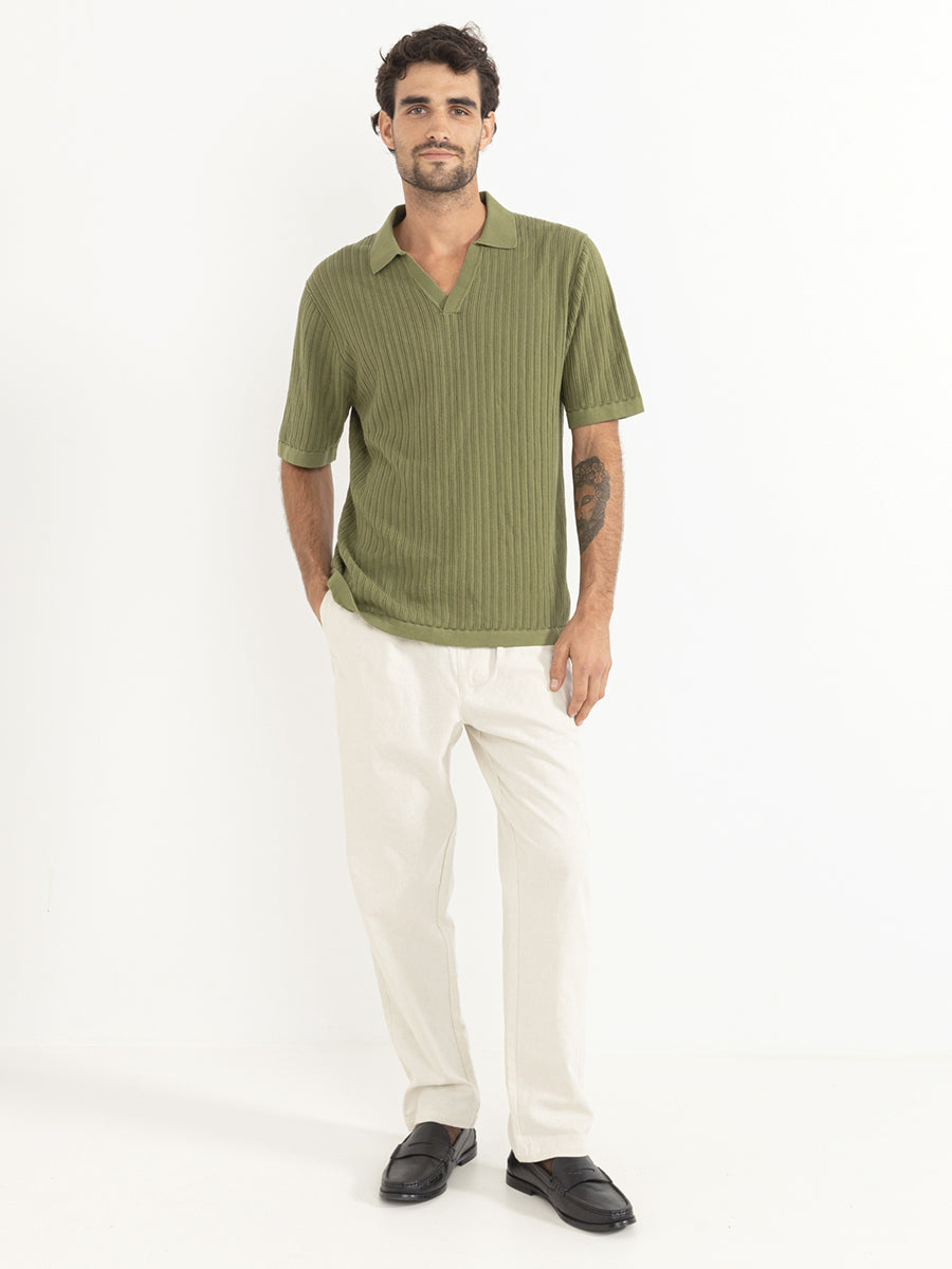 Relaxed Knit Short Sleeve Polo - Sage