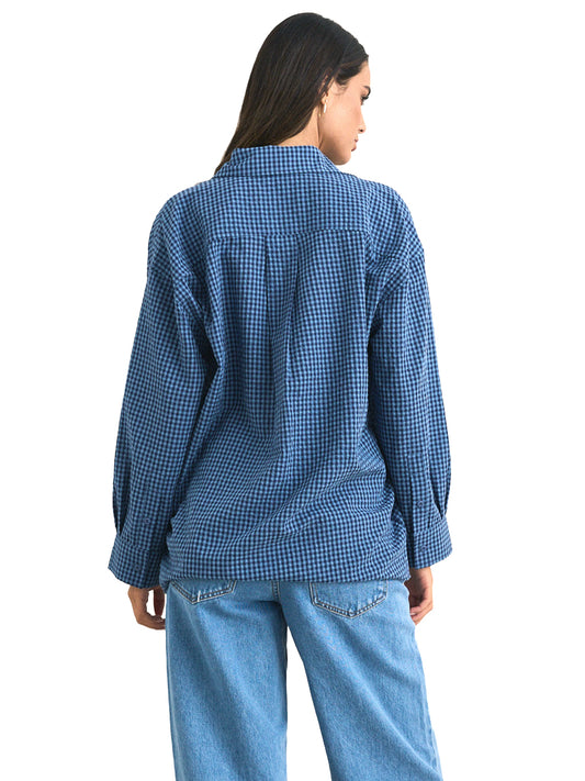 Serene Oversized Long Sleeve Shirt - Indigo