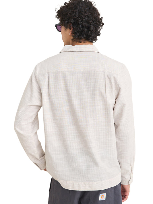 Striped Linen Long Sleeve Shirt - Natural
