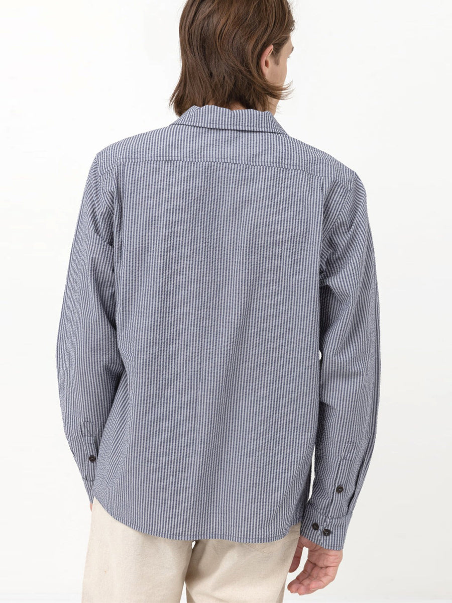 Striped Seersucker Long Sleeve - Indigo