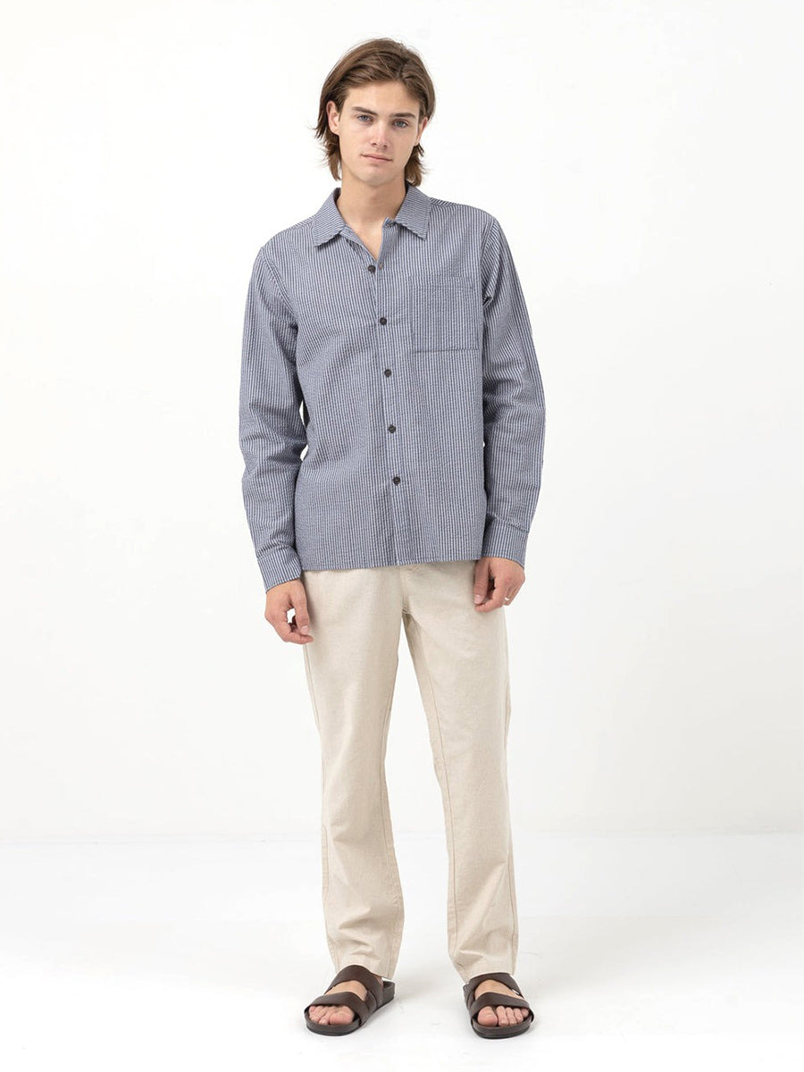 Striped Seersucker Long Sleeve - Indigo