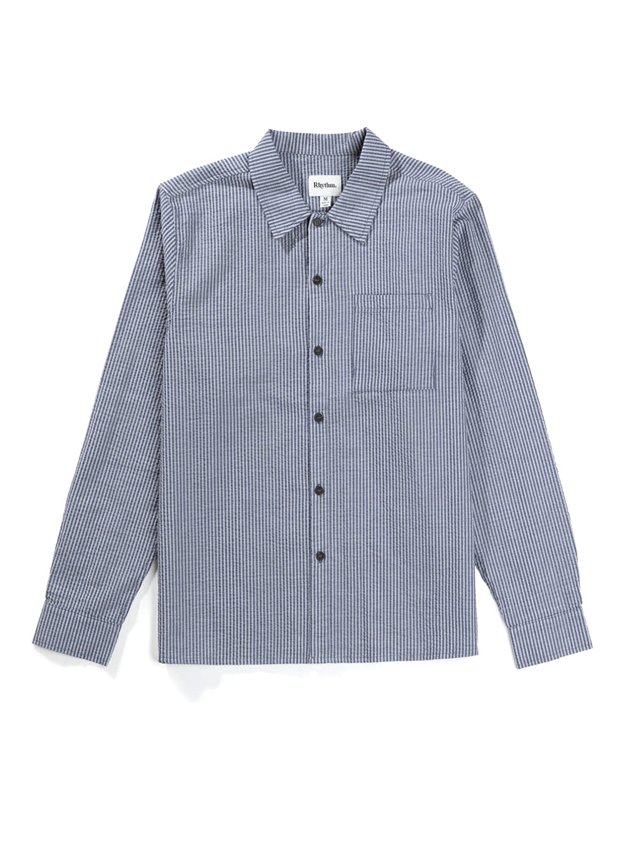Striped Seersucker Long Sleeve - Indigo