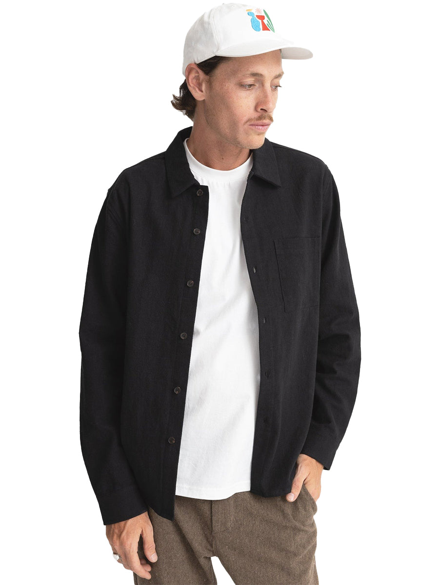 Textured Linen Long Sleeve - Black