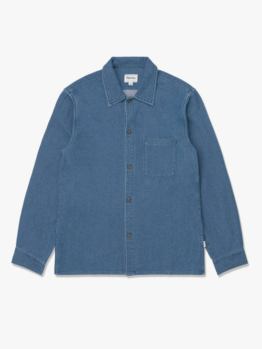 Textured Wale Long Sleeve Shirt - Washed Indigo