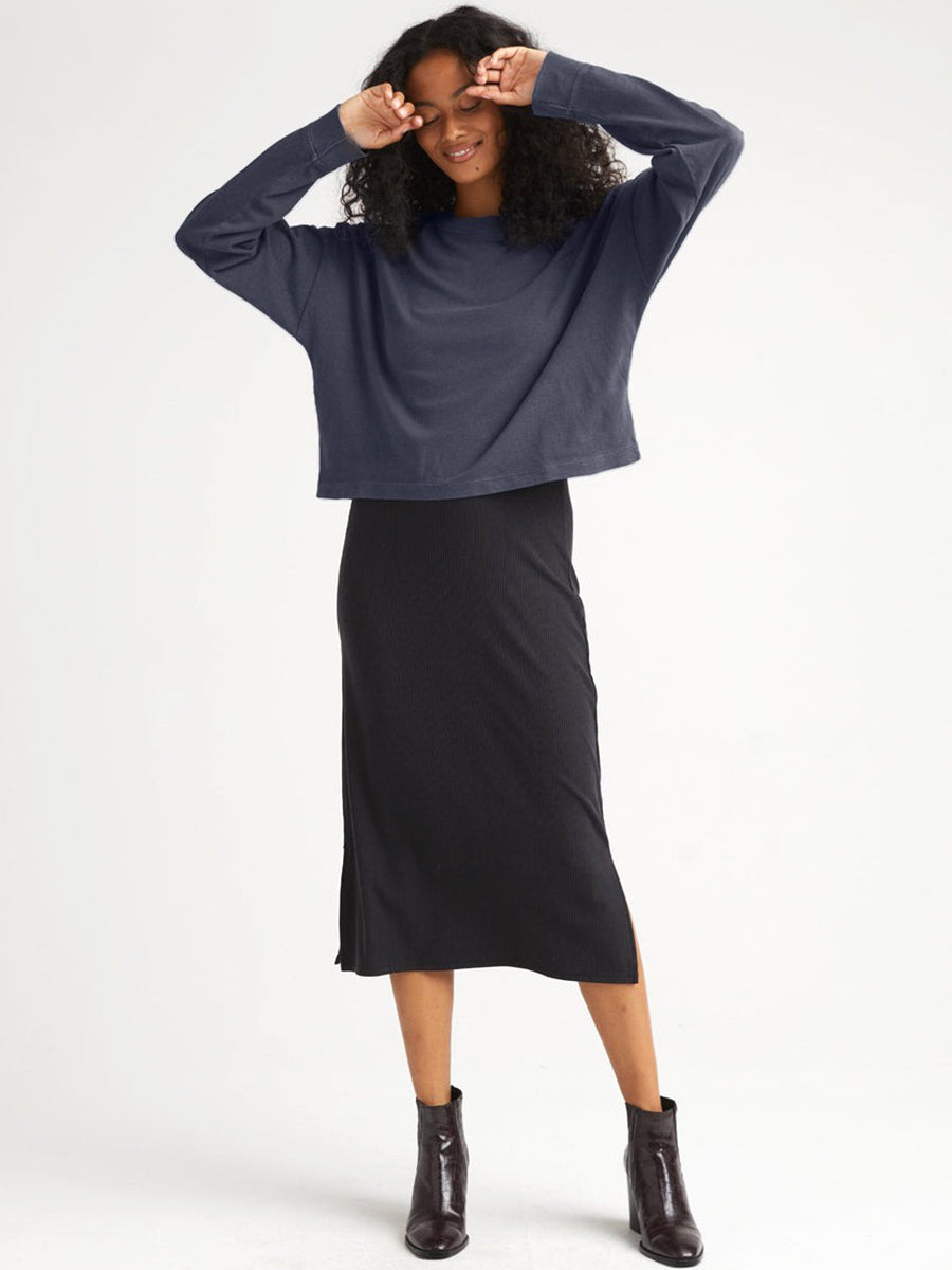 Relaxed Long Sleeve Crop Tee - Blue Steel