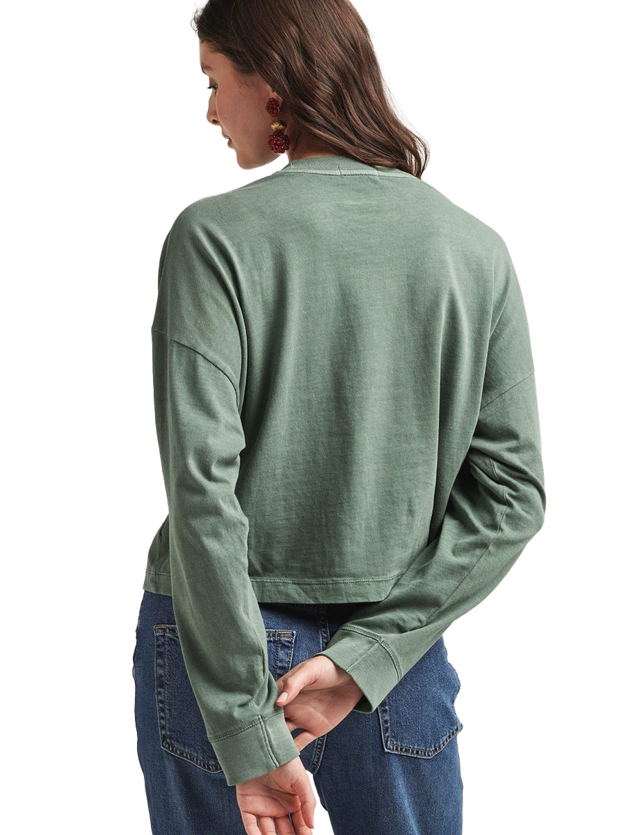 Relaxed Long Sleeve Crop Tee - Sage Leaf
