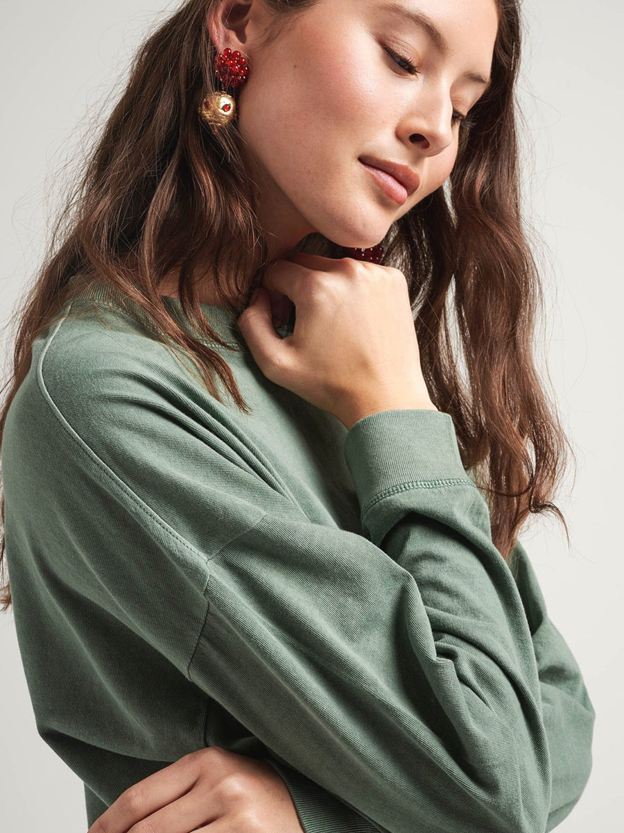 Relaxed Long Sleeve Crop Tee - Sage Leaf