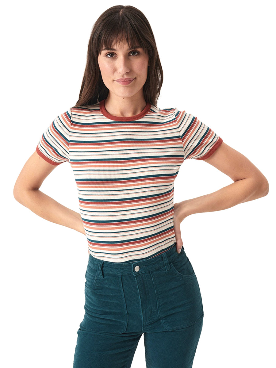 Stripe Baby Rib Tee - Brick