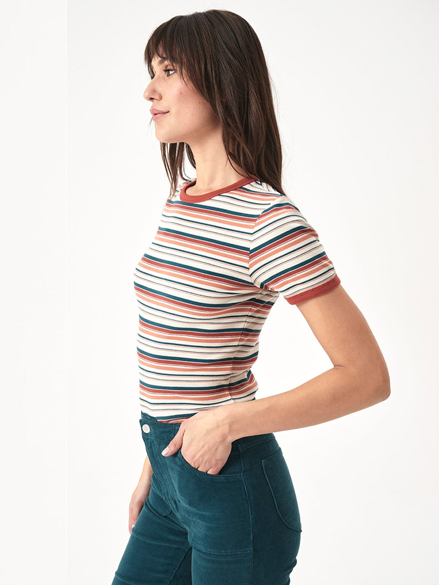 Stripe Baby Rib Tee - Brick