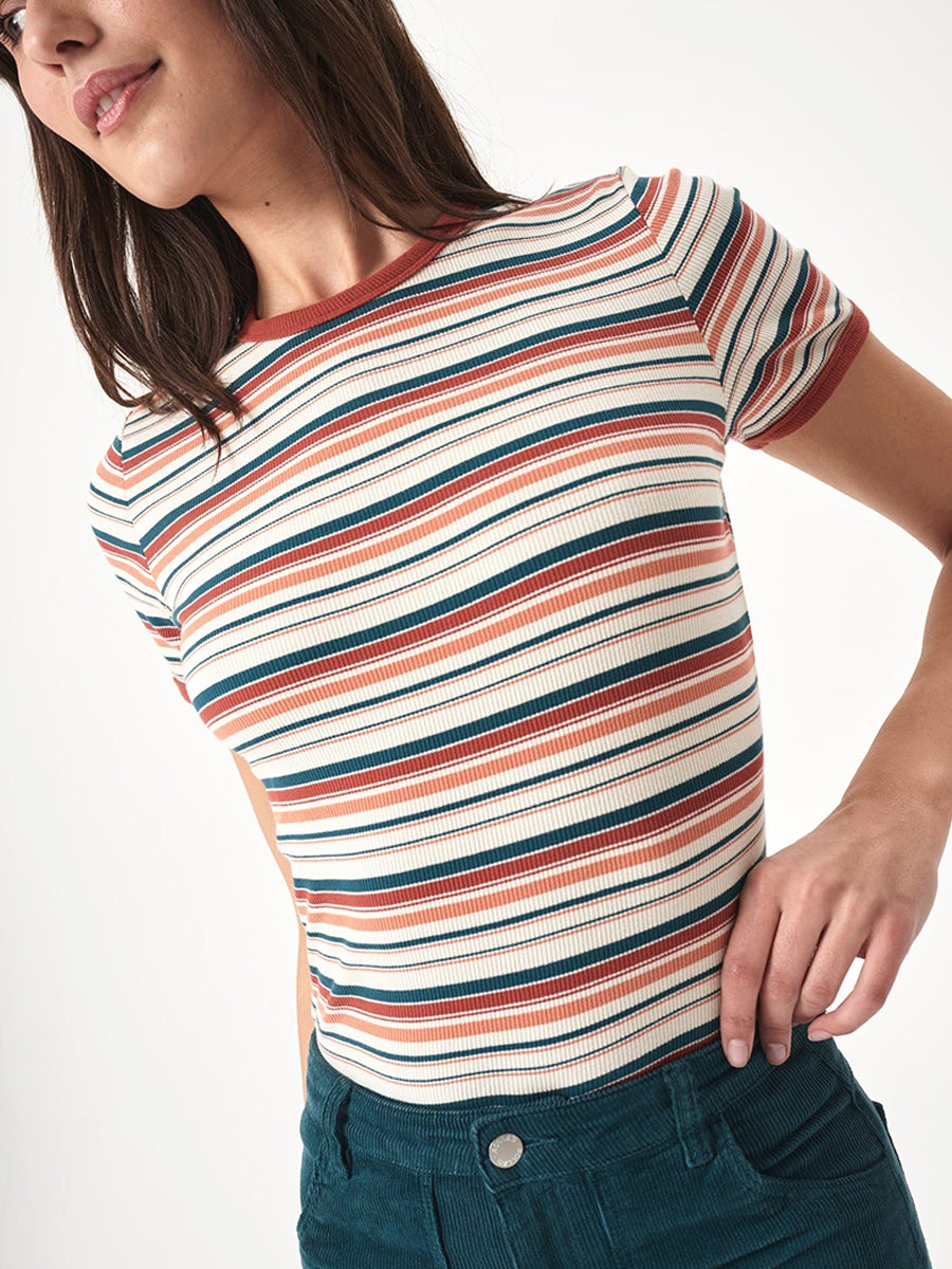 Stripe Baby Rib Tee - Brick