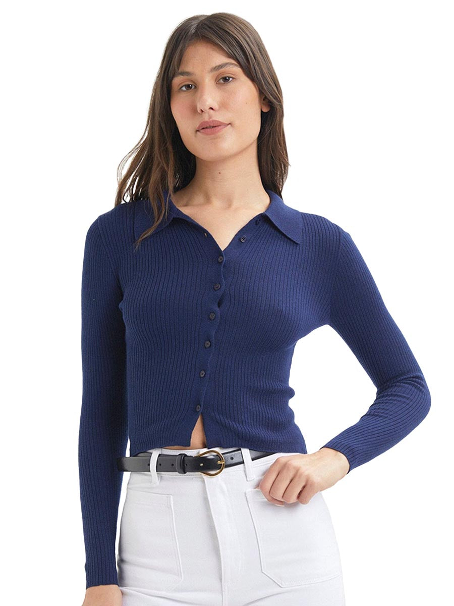 Caroline Long Sleeve Top - Navy