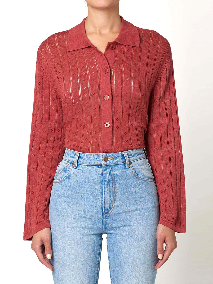 Milan Knit Long Sleeve Shirt - Brick