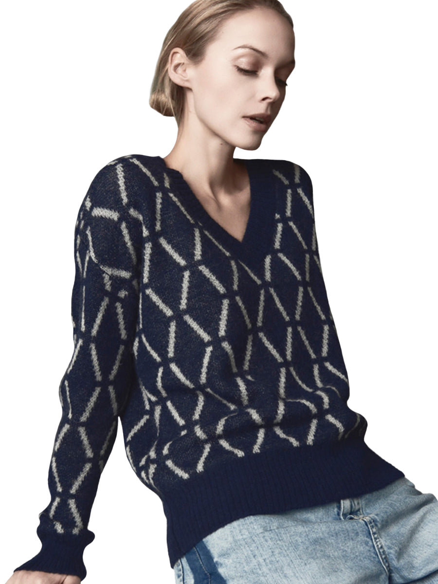 Broken Diamond V-Neck Sweater - Ink