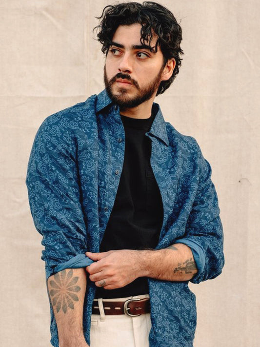 SH2517 Floral Work Shirt - Dark Blue