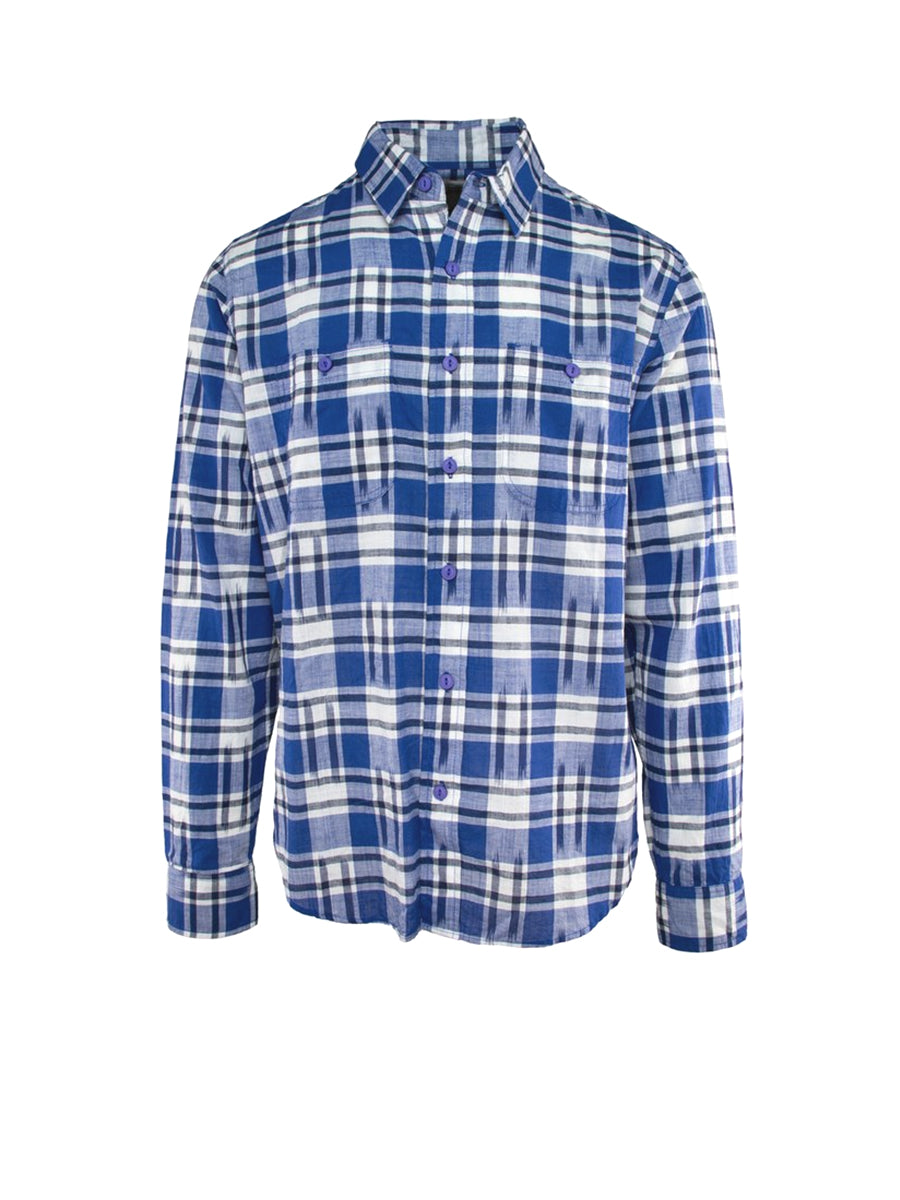SH2401 Ikat Plaid Workshirt - Blue
