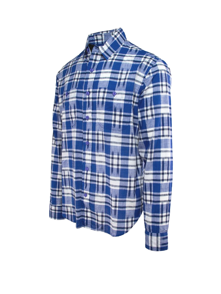 SH2401 Ikat Plaid Workshirt - Blue