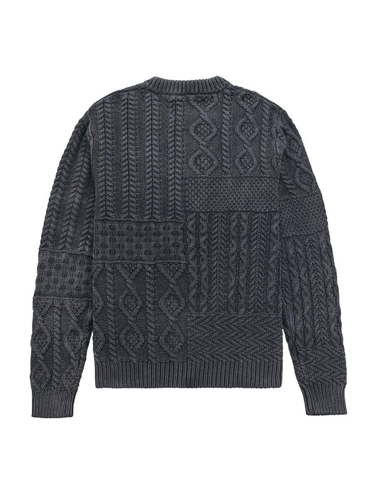 SW2435 Cable Patchwork Sweater - Navy
