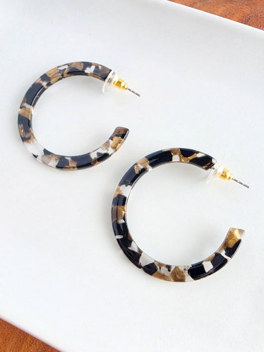Cameron Midi Hoops - Black & Bronze
