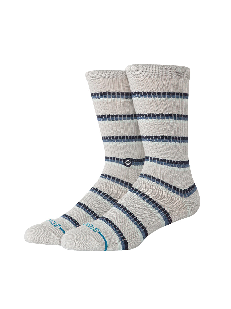 Multi-Striped Ribbed Crew Socks - Grey