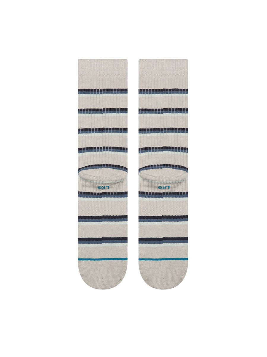 Multi-Striped Ribbed Crew Socks - Grey
