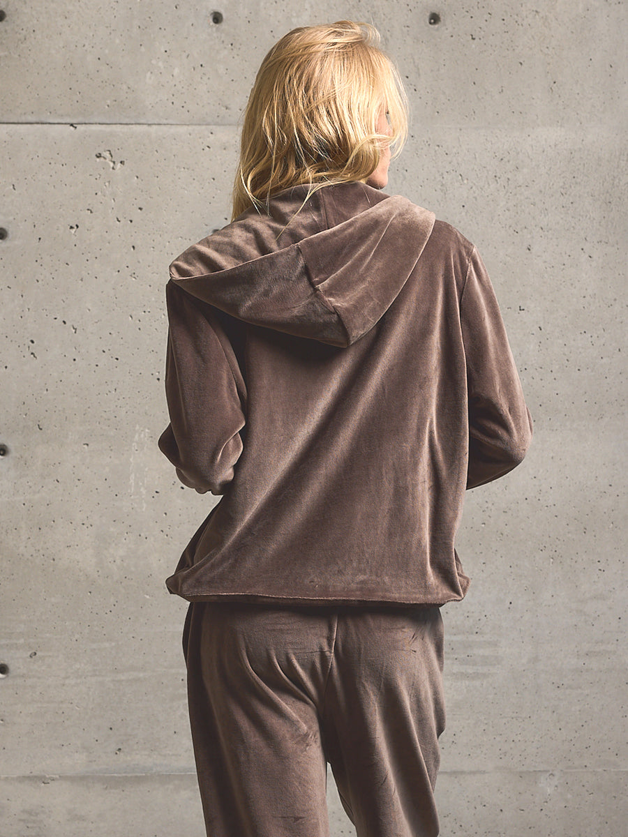 Velour Zip-Up Hoodie - Bark