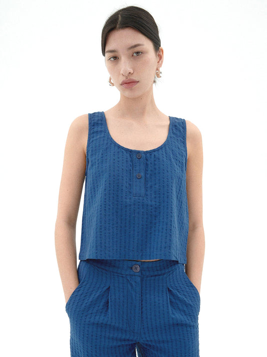 Justine Seersucker Top - Cobalt