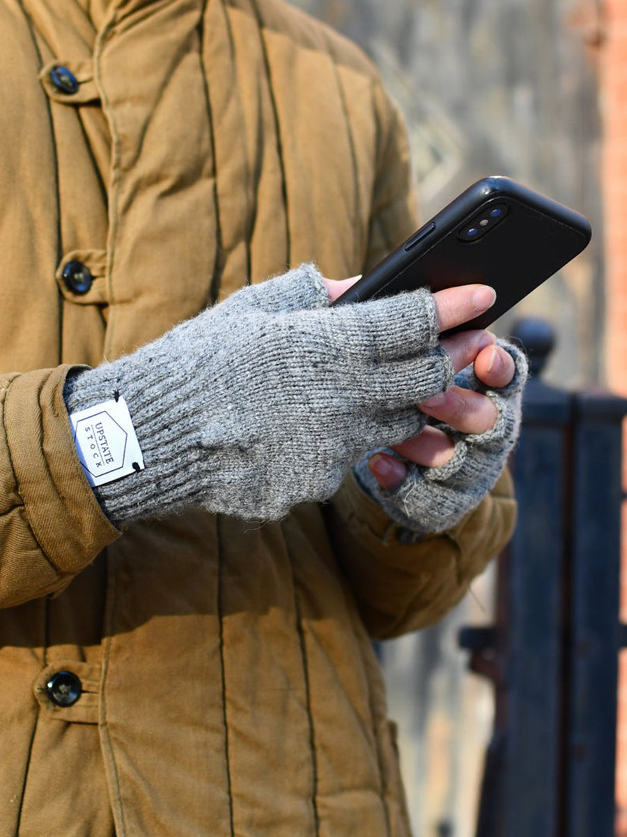 Ragg Wool Fingerless Gloves - Black