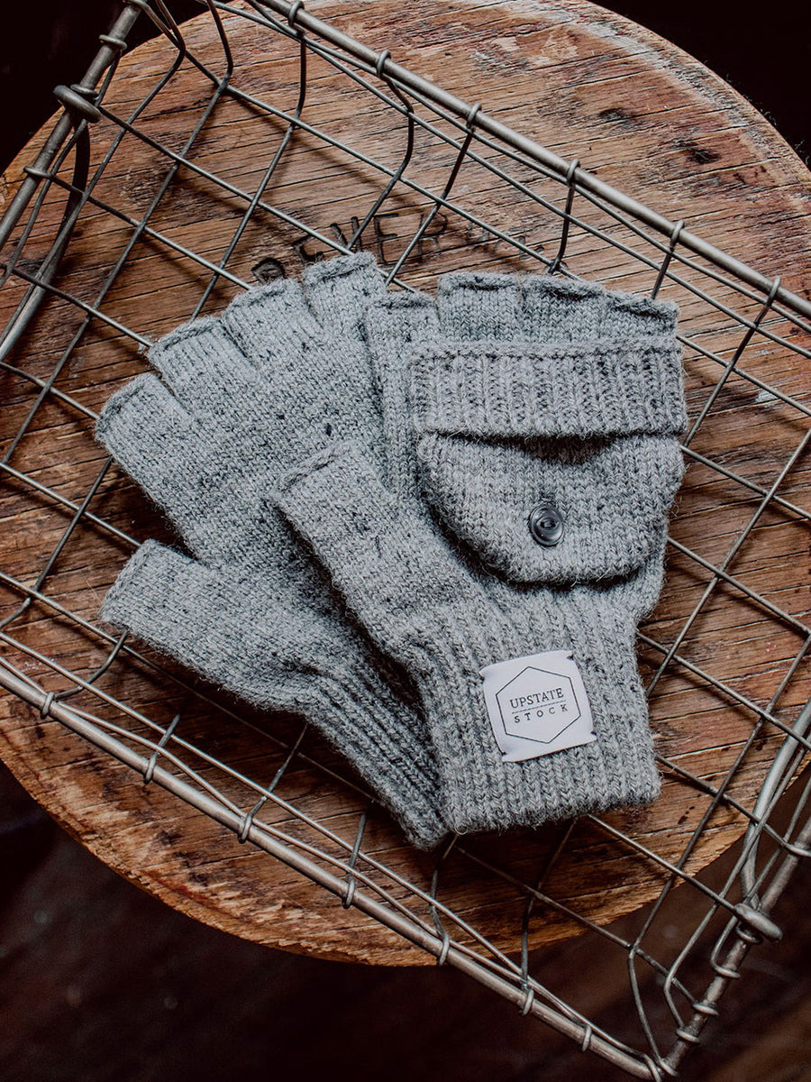 Ragg Wool Convertible Fingerless Mittens - Grey