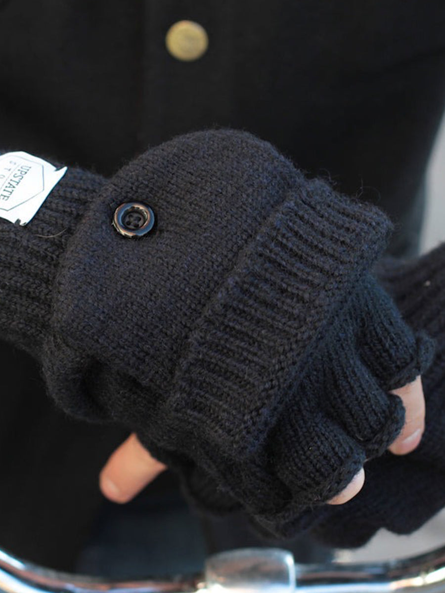 Ragg Wool Convertible Fingerless Mittens - Grey