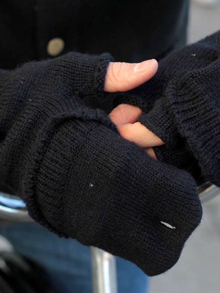 Ragg Wool Convertible Fingerless Mittens - Grey