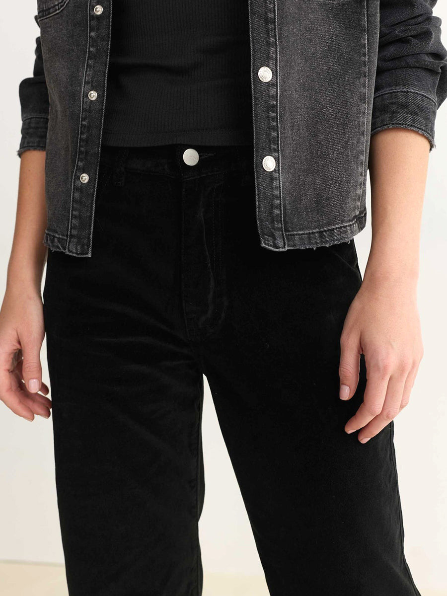 SAT 90's Straight Leg Velvet Jeans - Black