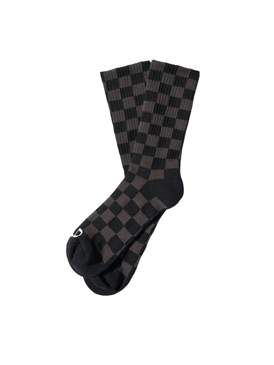 Tonal Checkerboard Crew Socks - Black