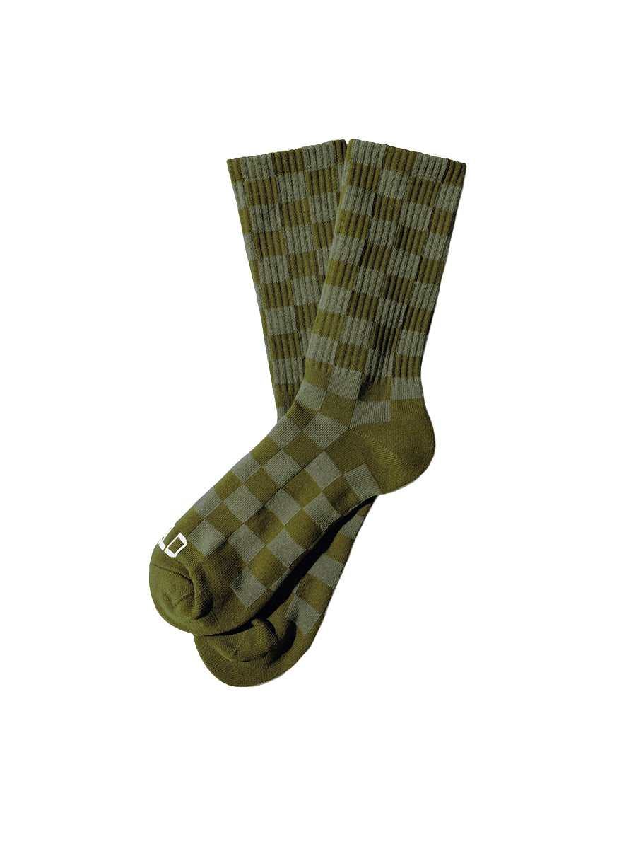 Tonal Checkerboard Crew Socks - Cactus