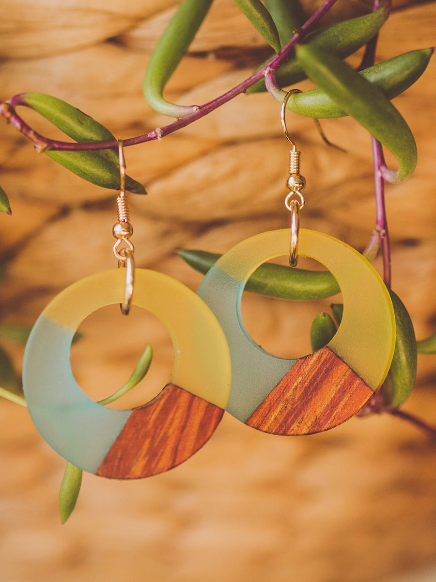 Adeline Open Circle Earrings - Blue & Yellow