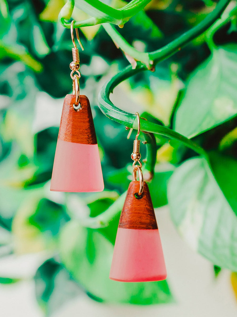 Zara Domed Drop Earrings - Pink