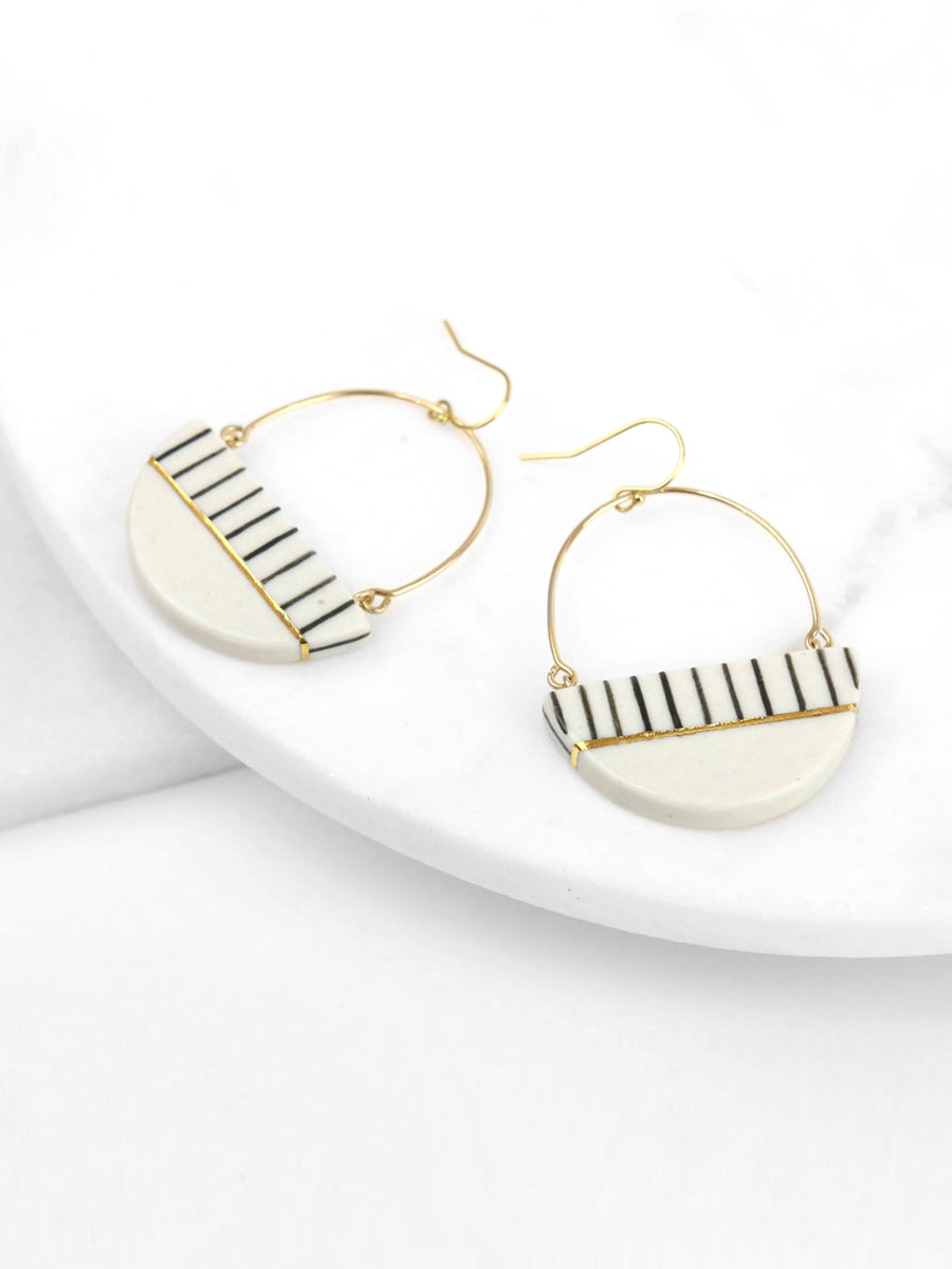 Striped Saturn Earrings - Black & White