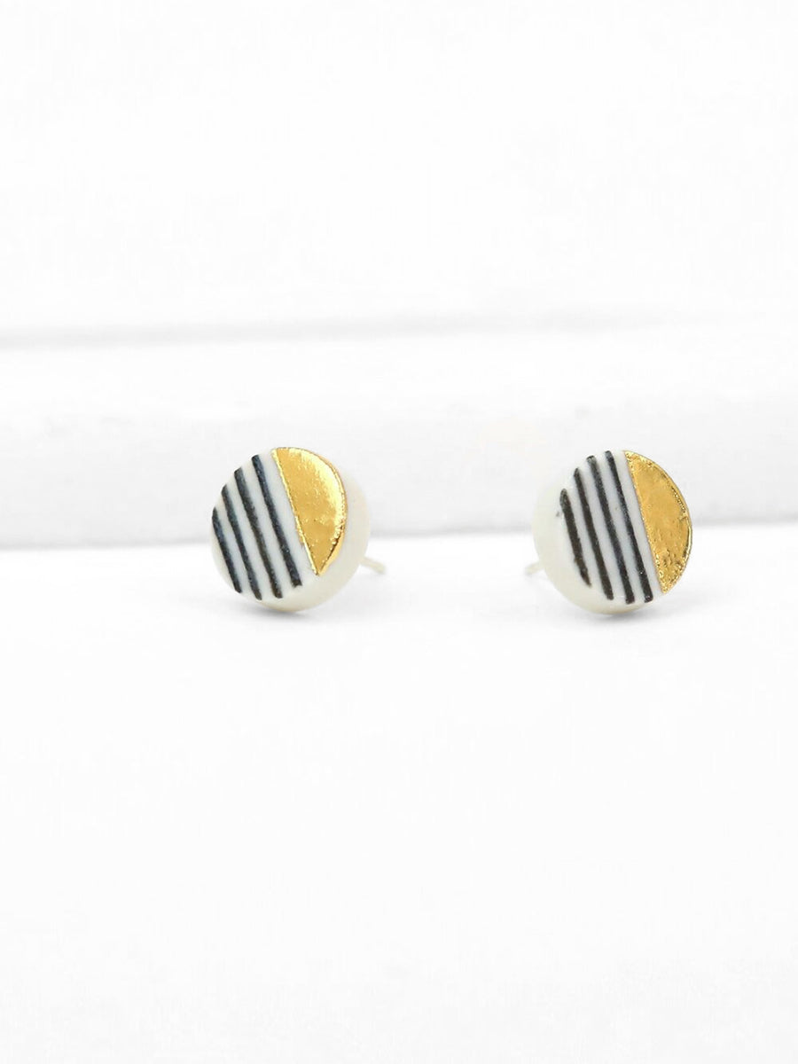 Striped Eclipse Studs - Black & White