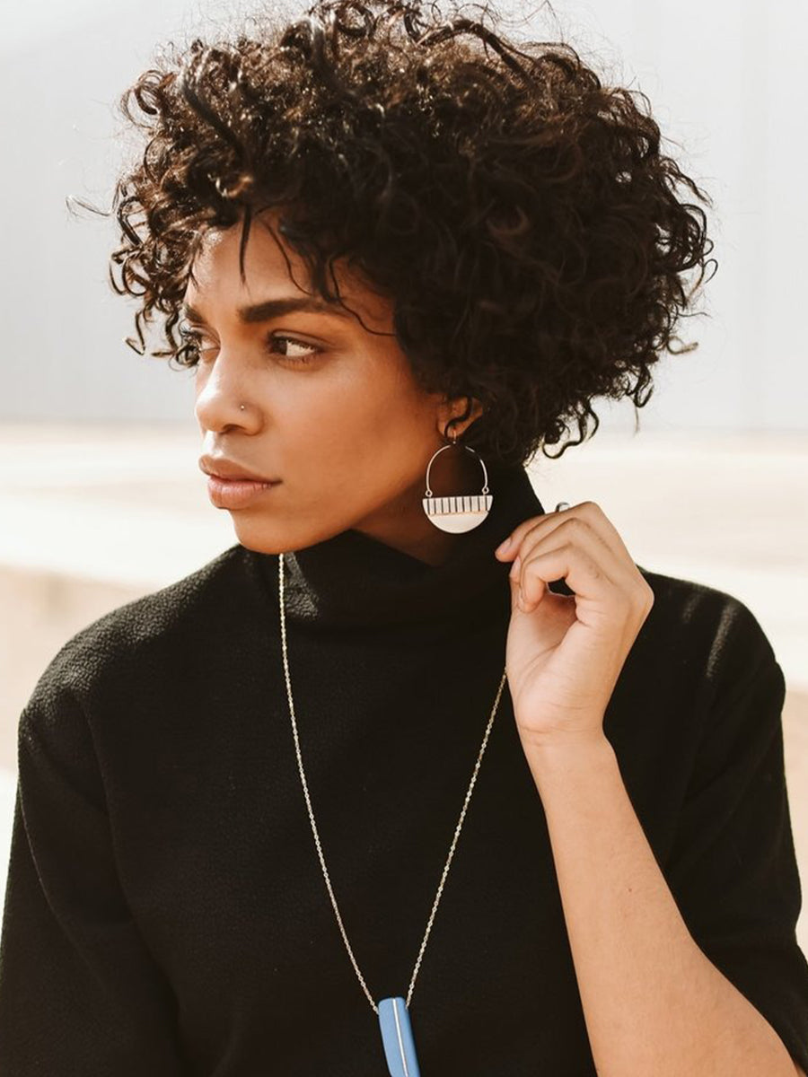 Striped Saturn Earrings - Black & White