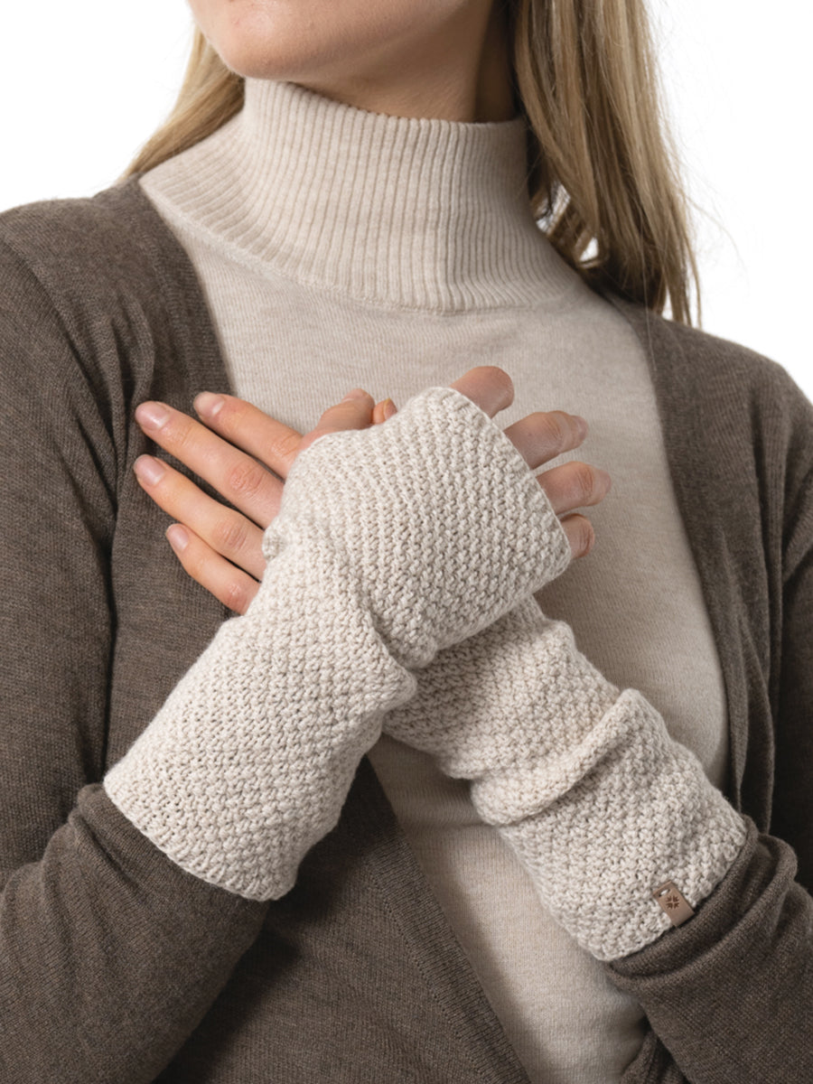 Merino Moss Half Mitts - Almond White