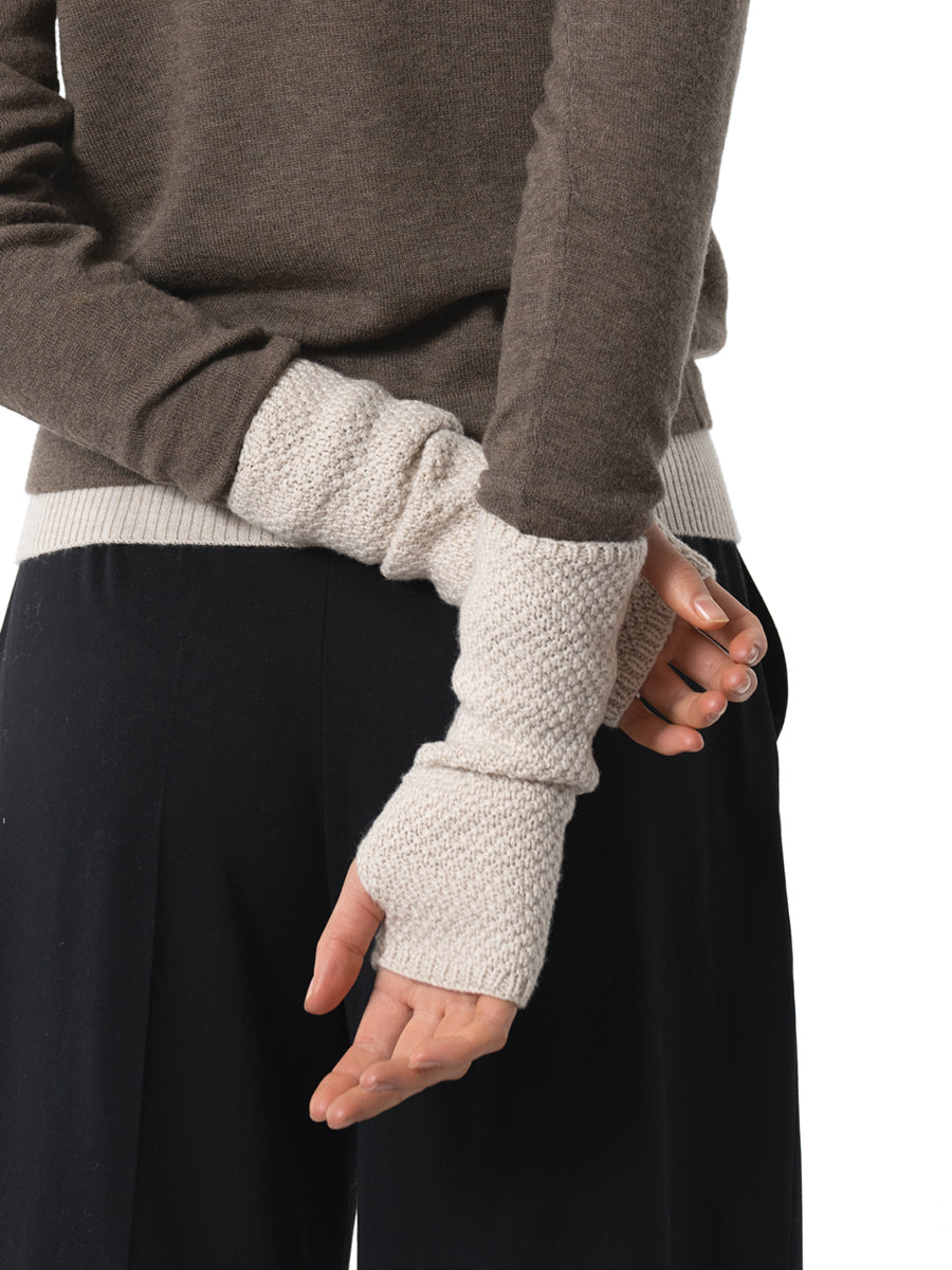 Merino Moss Half Mitts - Almond White