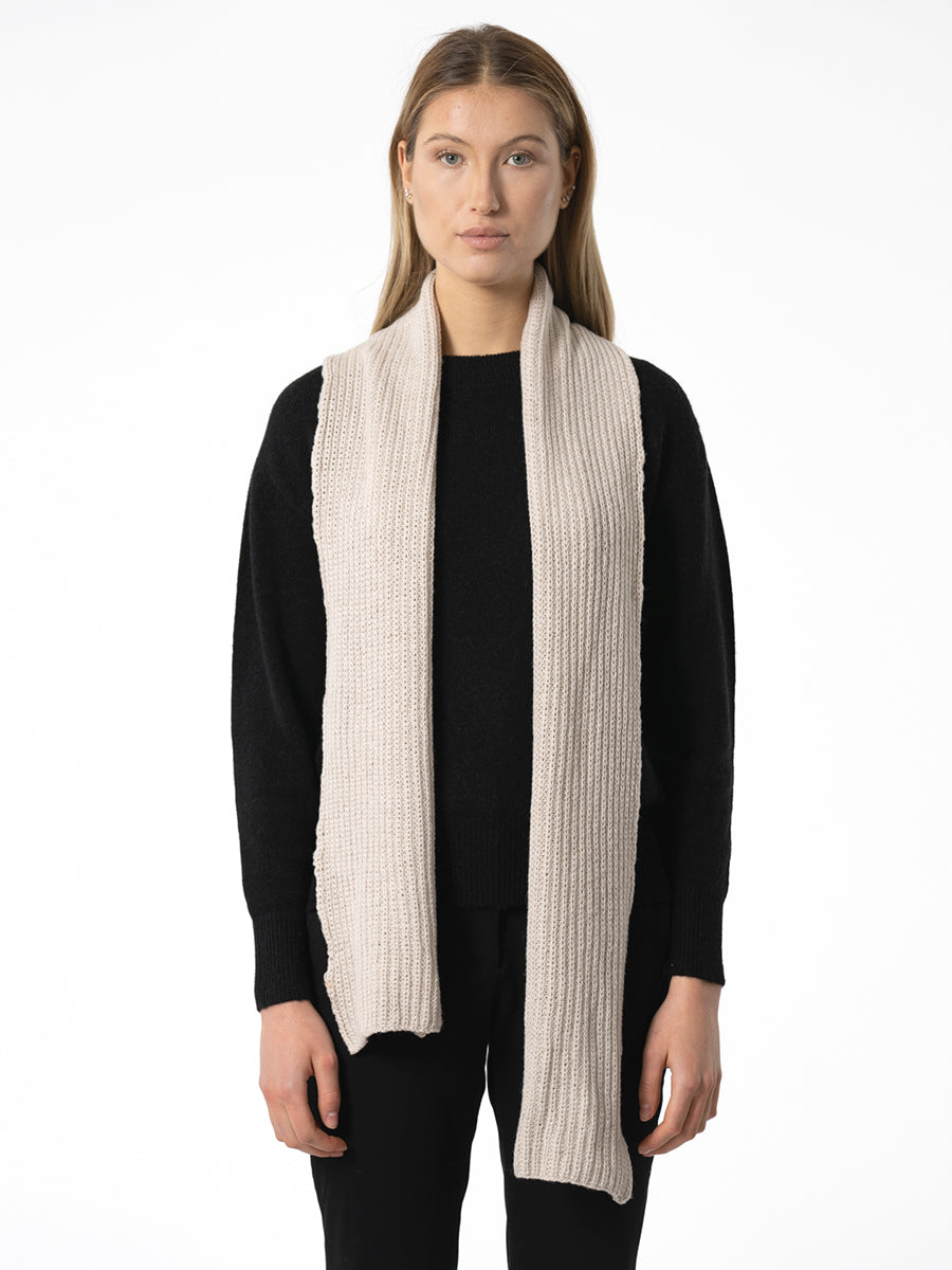Merino Handknit Rib Scarf - Almond White
