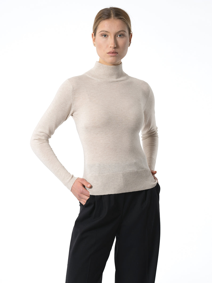 Merino Turtleneck Sweater - Almond White