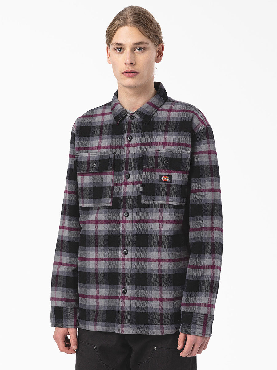 Flannel Quilted Lined Shirt Jacket - Wine Plaid