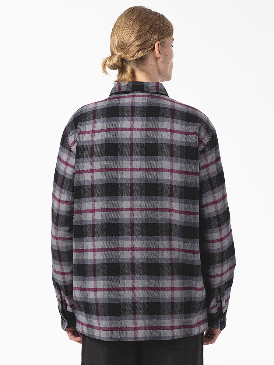 Flannel Quilted Lined Shirt Jacket - Wine Plaid