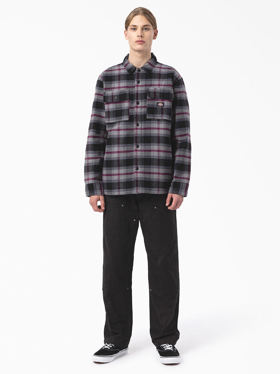 Flannel Quilted Lined Shirt Jacket - Wine Plaid